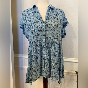 Jane And Delancey Blue Tiered Babydoll Tunic Blouse Oversized Size Medium
